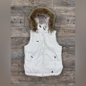 Columbia Women’s White Puffer Vest w/ Detachable Faux Fur Hood – Size M